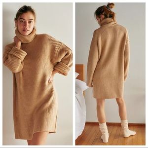 WAYF Culver Turtleneck Long Sleeve Sweater Dress in Camel Size XS NWT